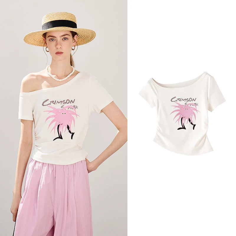 Asymmetric-Neck Graphic Tee