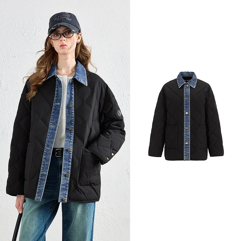 Denim-Trim Quilted Jacket