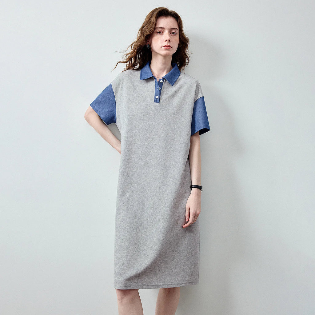 Contrast-Collar Polo Midi Dress