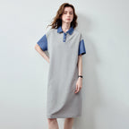 Contrast-Collar Polo Midi Dress
