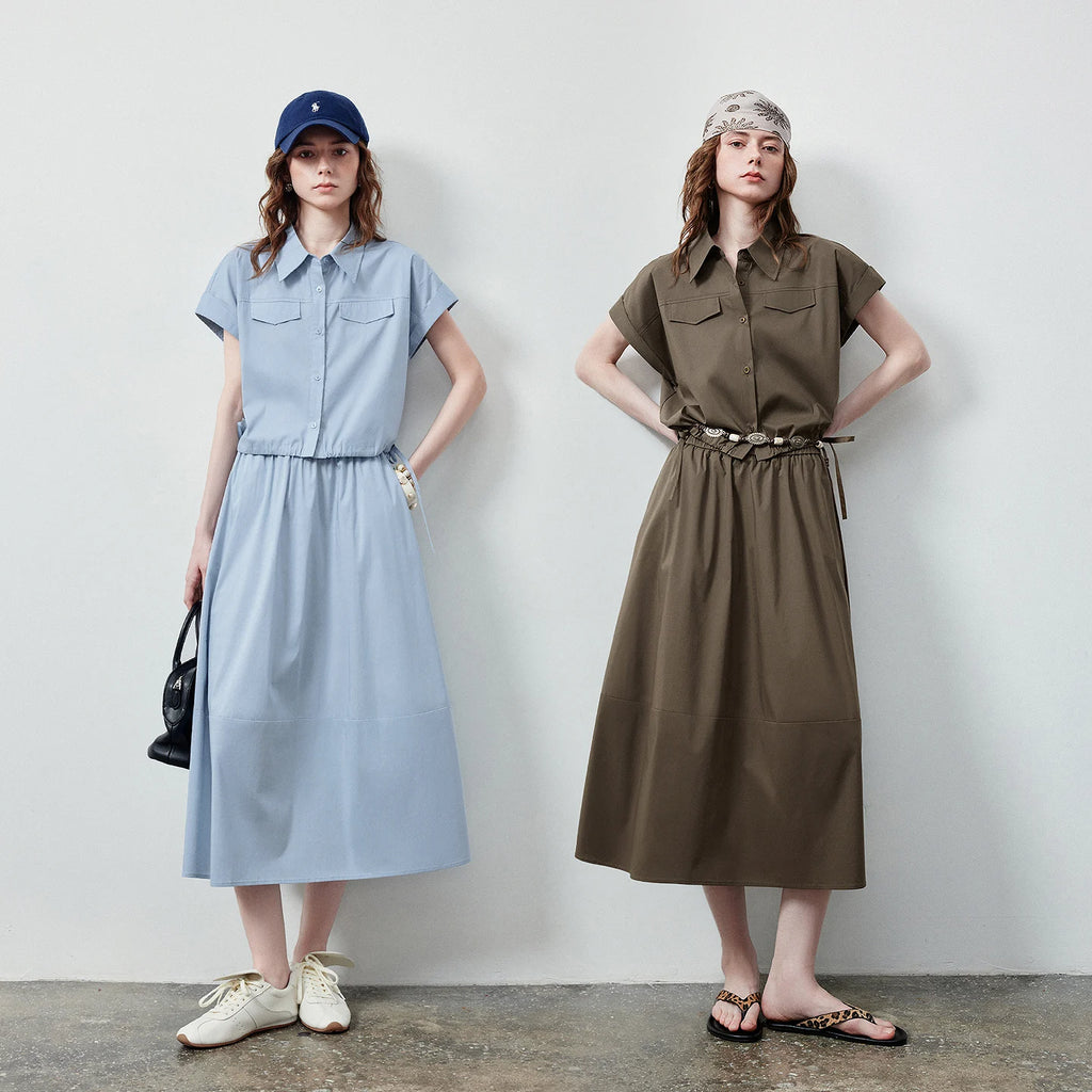Cropped Shirt and Midi Skirt Set