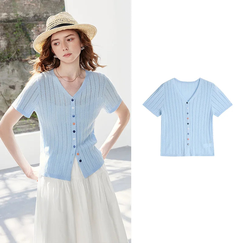 Short-Sleeve Knit Cardigan