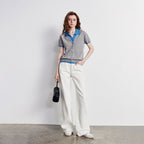 Contrast-Collar Short-Sleeve Cardigan