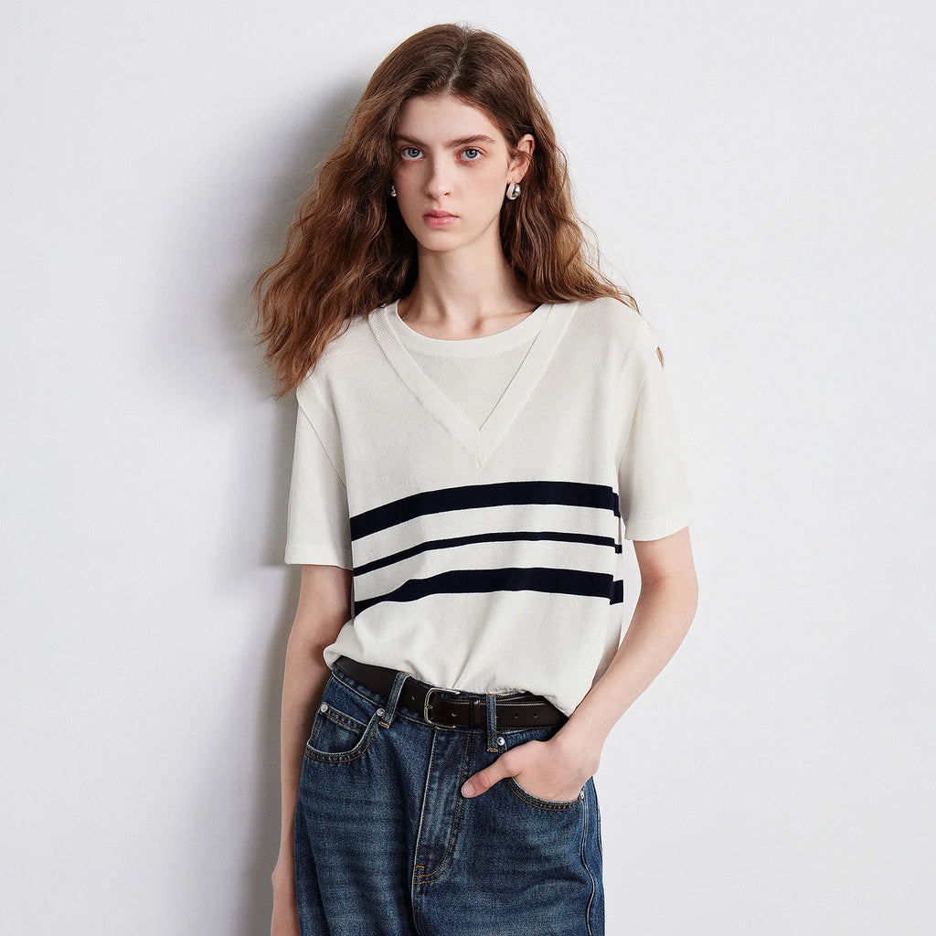 Layered-Look Striped Knit Tee