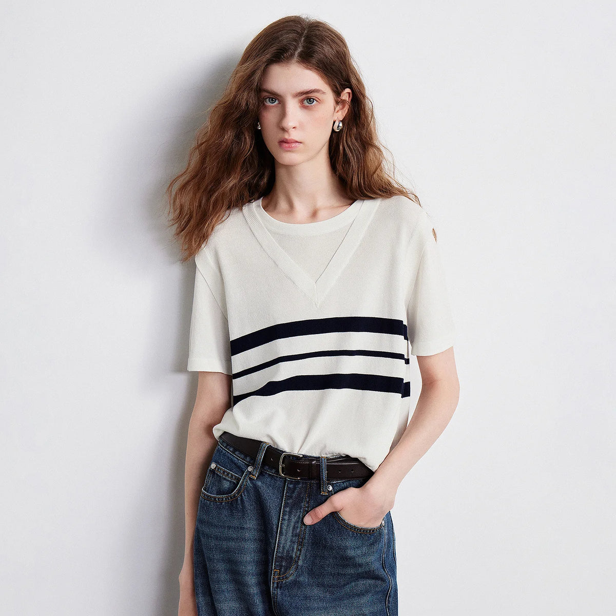 Layered-Look Striped Knit Tee