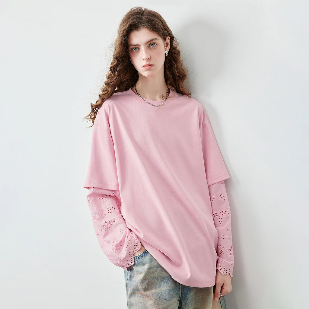 Layered-Look Lace-Sleeve Tee