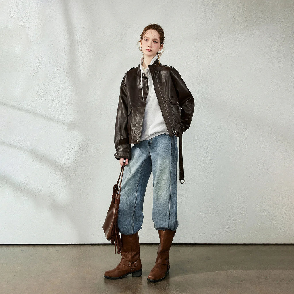 Wide-Leg Light-Wash Jeans