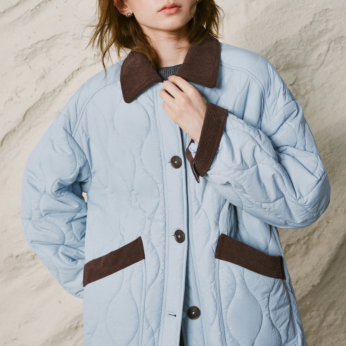 Contrast-Trim Quilted Jacket