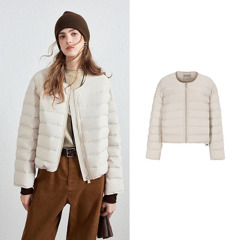 Collarless Zip Puffer Jacket