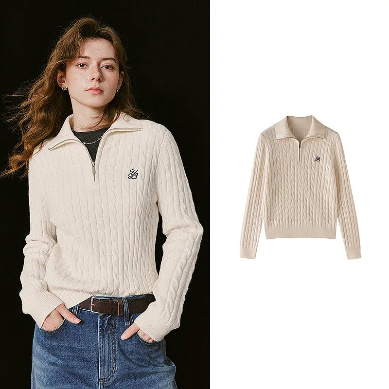 Cable-Knit Zip-Neck Sweater
