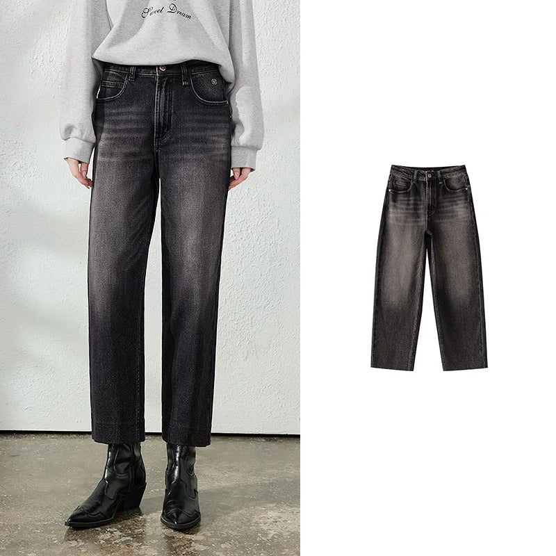Washed Cropped Tapered Jeans