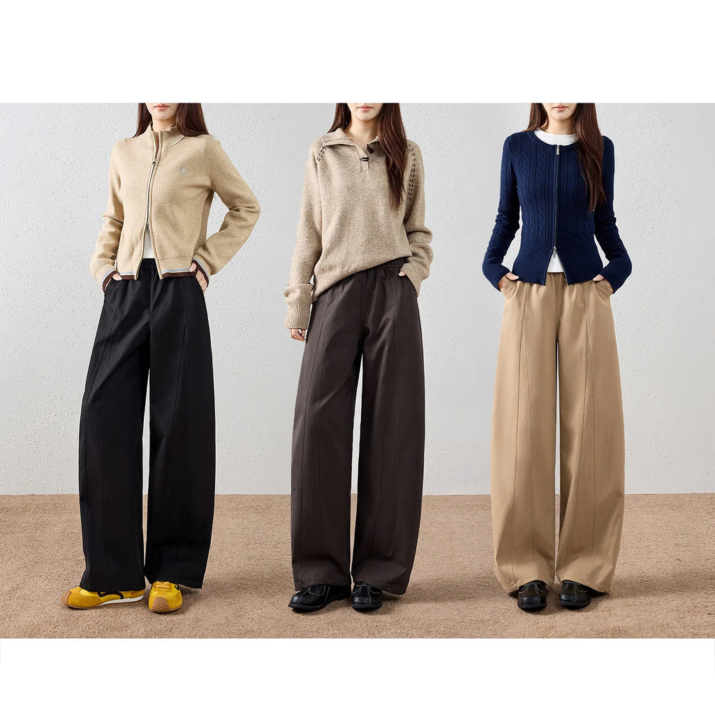 Seam-Detail Barrel-Leg Pants