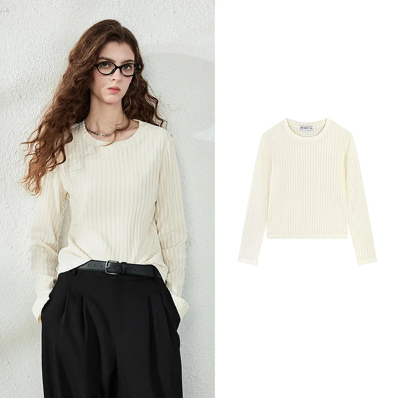 Ribbed Long-Sleeve Crewneck Top