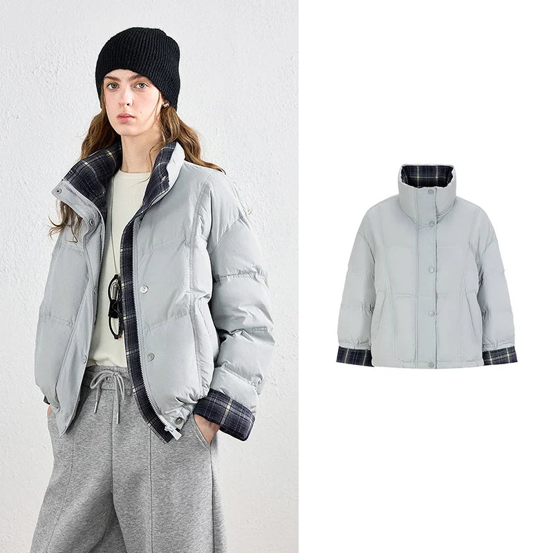 Plaid-Trim Puffer Jacket