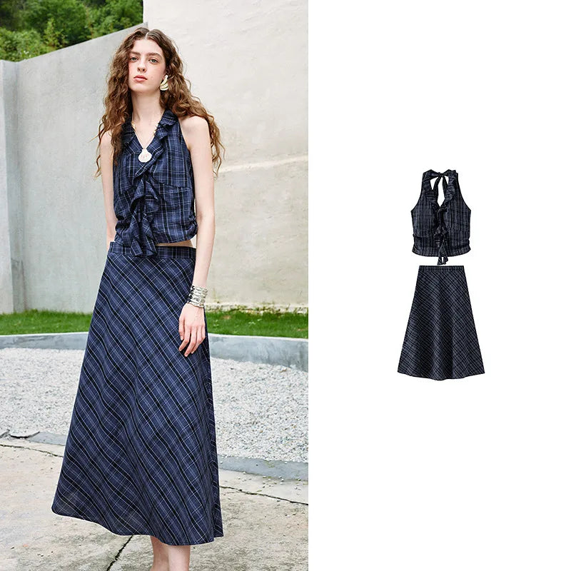 Plaid Halter Top and Skirt Set