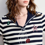 Striped Sailor-Collar Knit Top