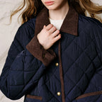 Diamond-Quilted Contrast-Collar Jacket