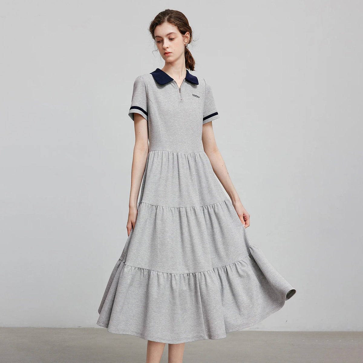 Tiered Short-Sleeve Midi Polo Dress