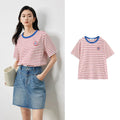 Striped Contrast-Neck Crewneck Tee