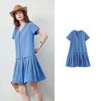 V-Neck Drop-Waist Mini Dress