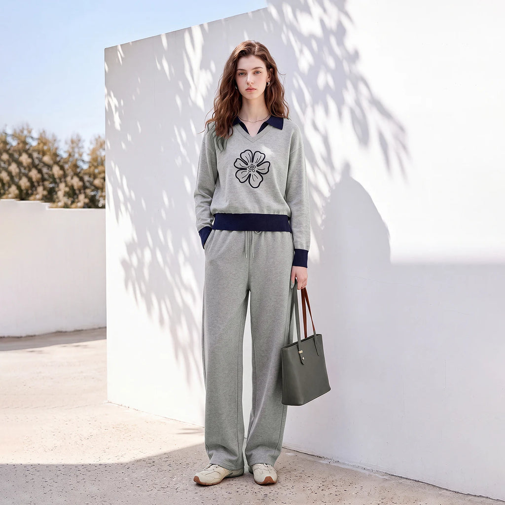 Floral Polo Sweater and Pants Set