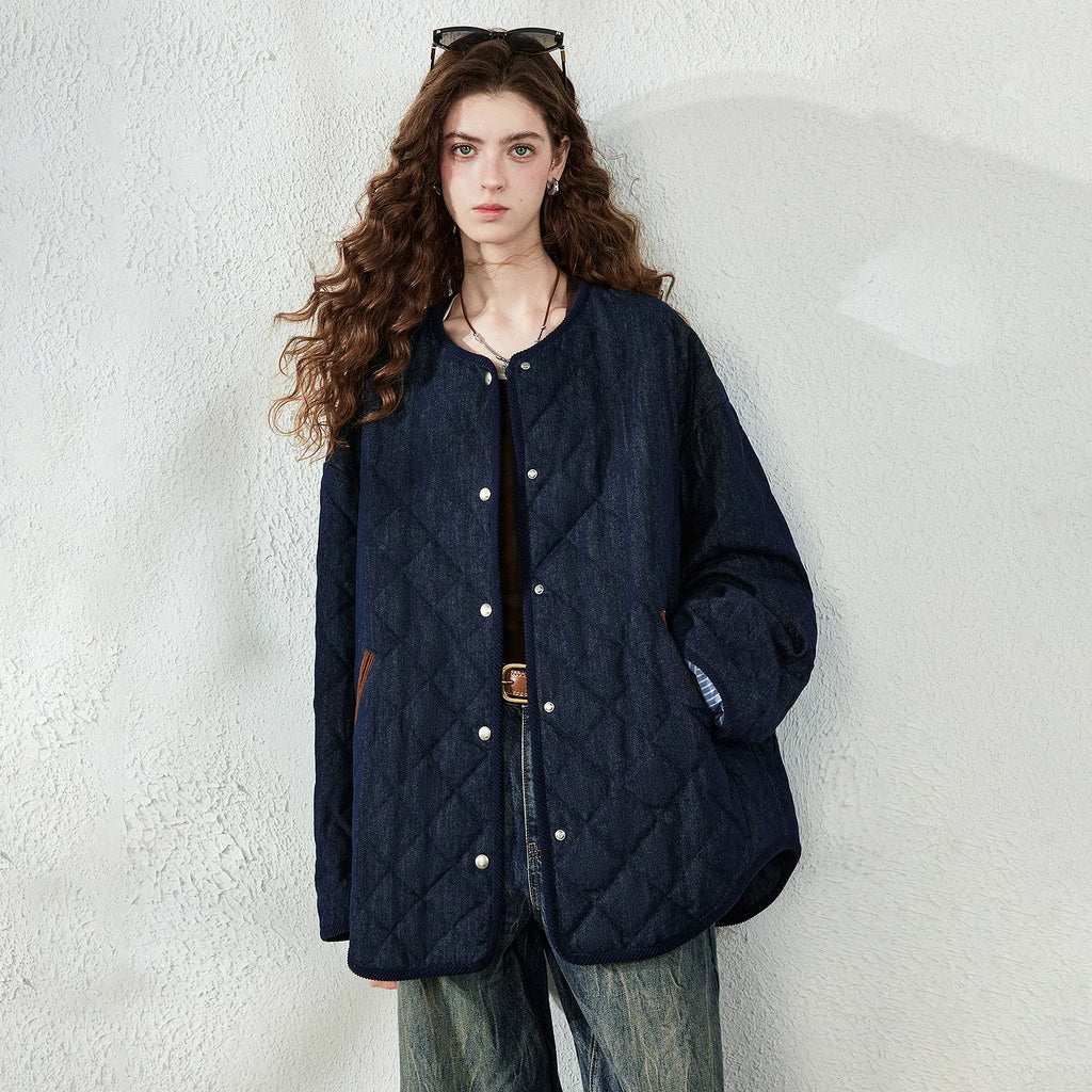 Collarless Diamond-Quilted Jacket