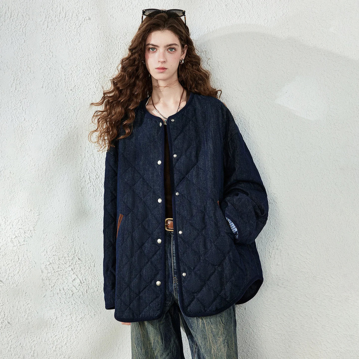Collarless Diamond-Quilted Jacket