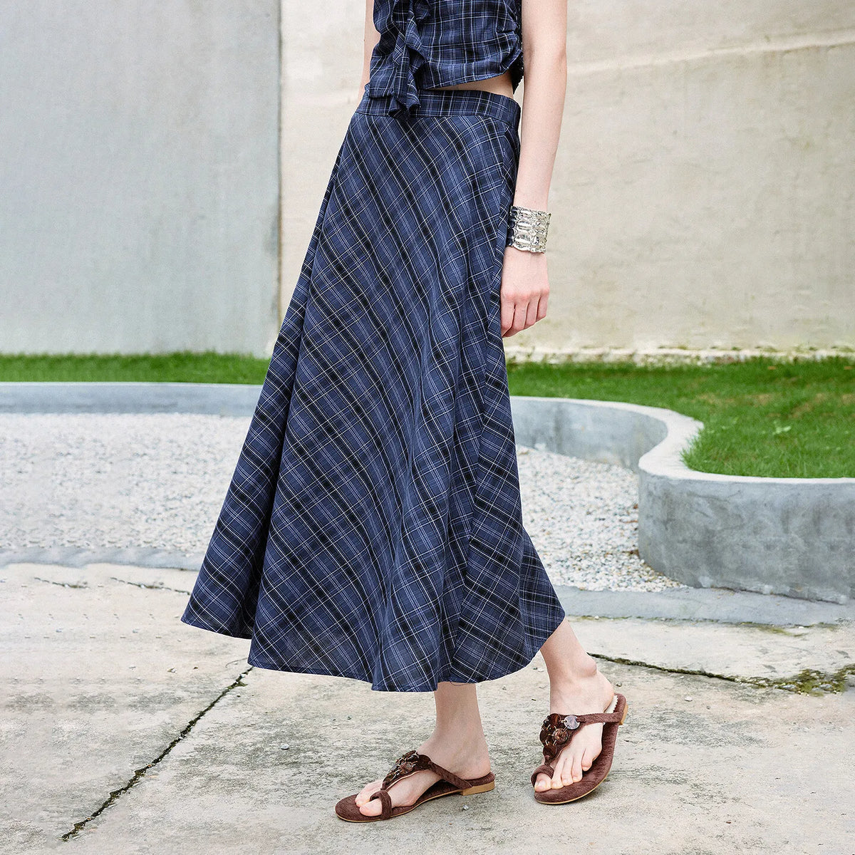 Plaid Halter Top and Skirt Set