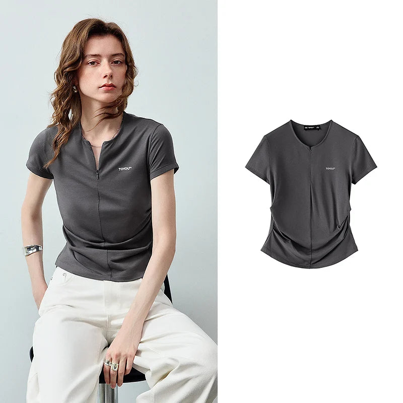 Notched-Neck Short-Sleeve Tee