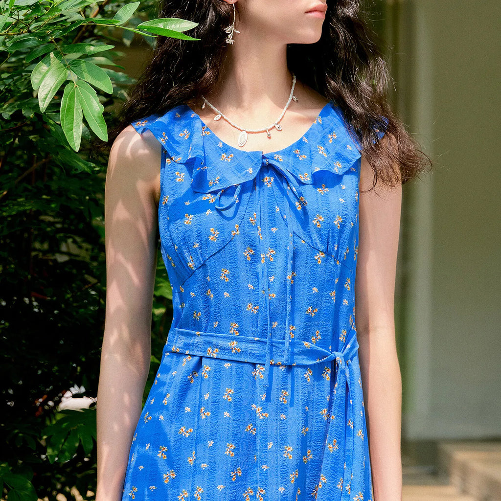 Floral Ruffle-Trim Midi Dress