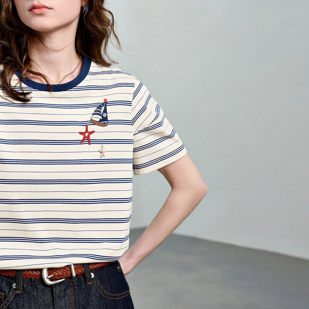 Striped Graphic Crewneck Tee