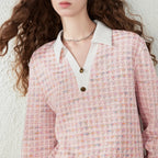 Textured Long-Sleeve Polo Top