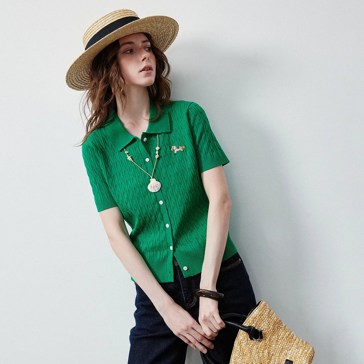 Cable-Knit Polo Cardigan