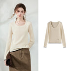 Contrast-Trim Scoop-Neck Knit Top