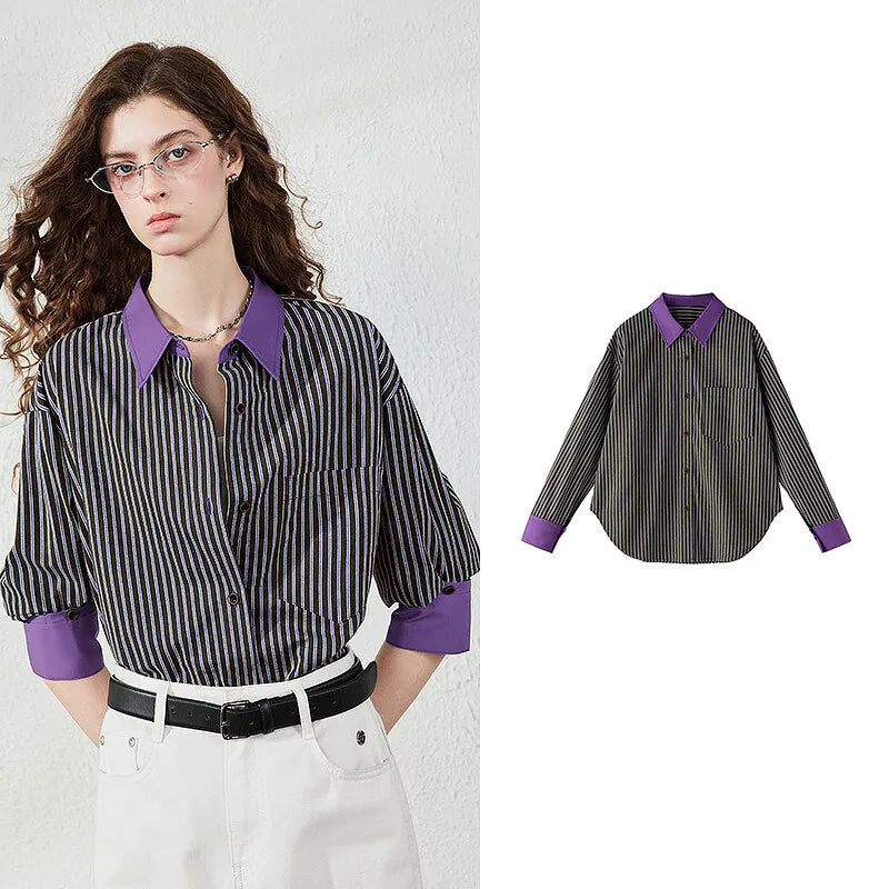 Contrast-Collar Striped Shirt