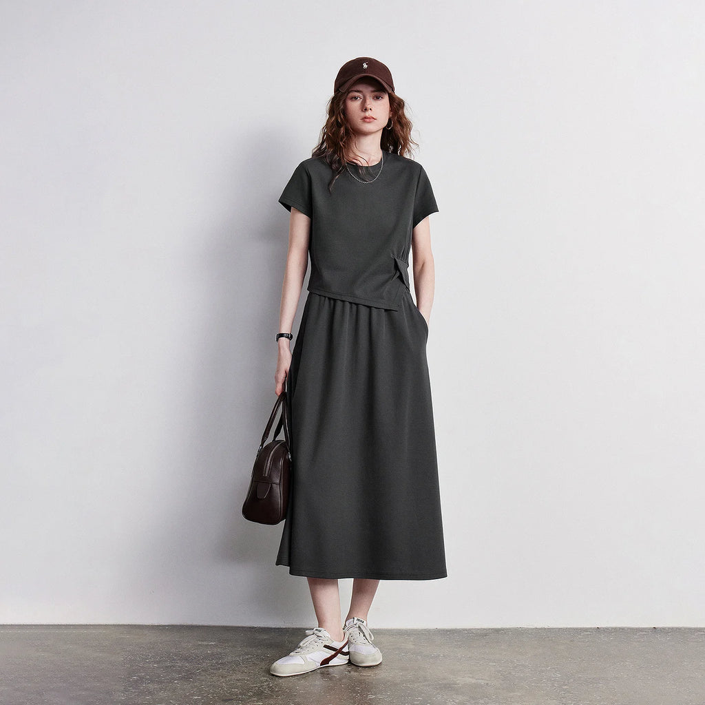 Asymmetric Tee and Midi Skirt Set
