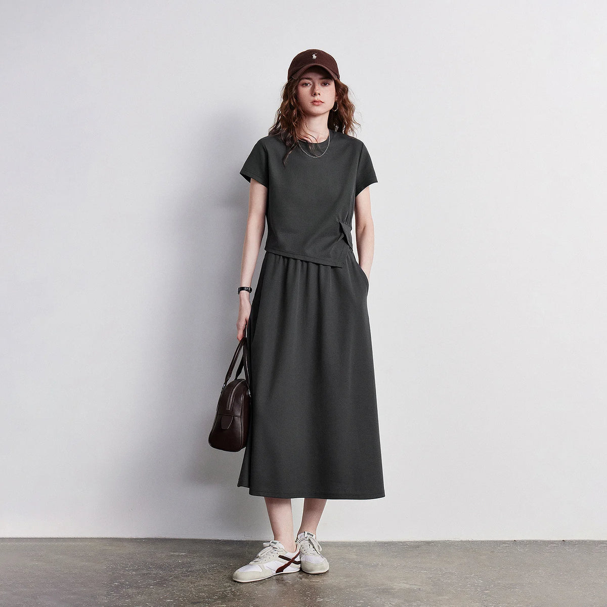 Asymmetric Tee and Midi Skirt Set