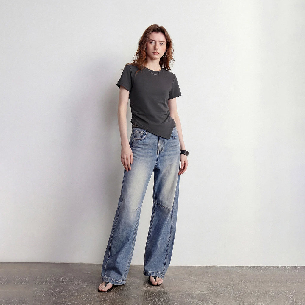 Asymmetric-Hem Crewneck Tee