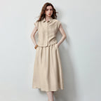 Collared Shirt and Midi Skirt Set