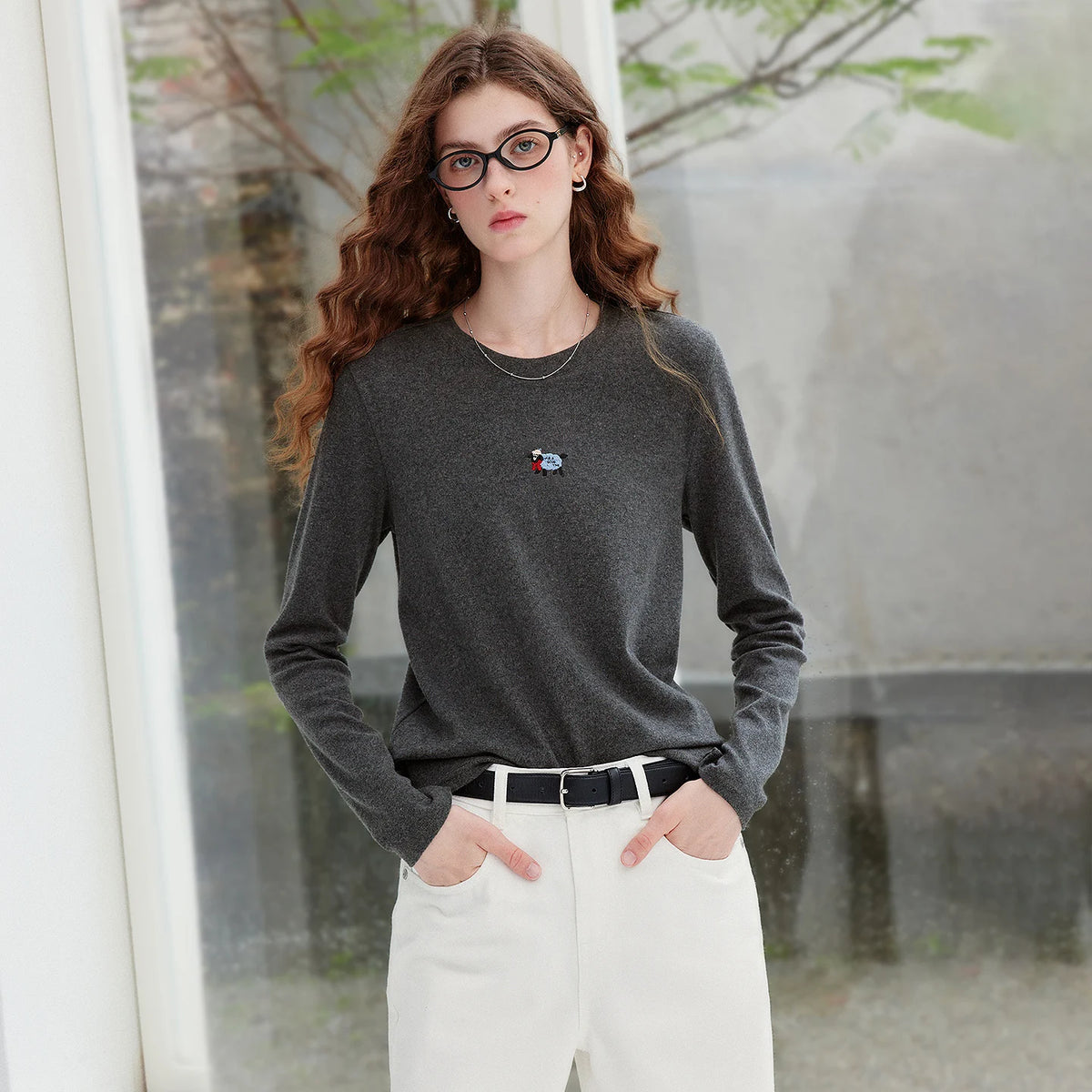 Lamb-Detail Long-Sleeve Tee