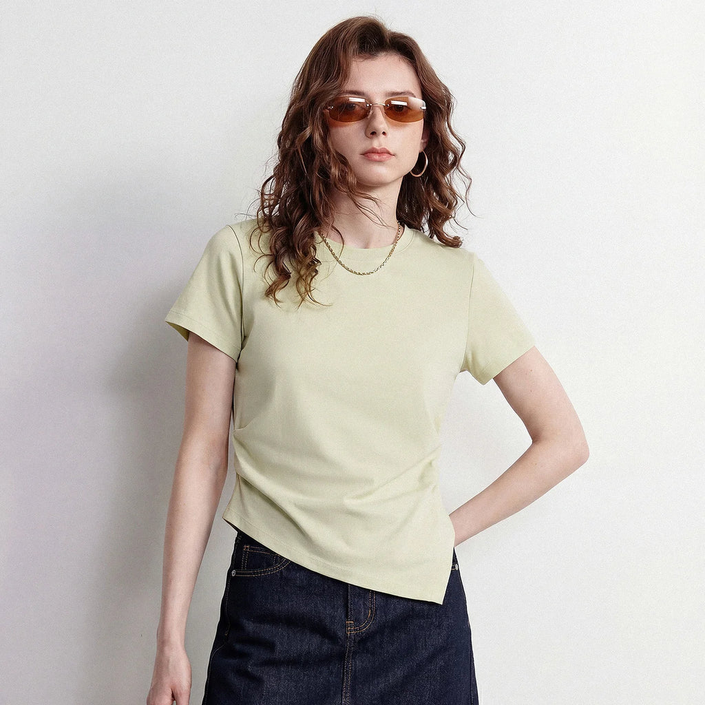 Asymmetric-Hem Crewneck Tee
