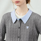 Contrast-Collar Cable Knit Cardigan