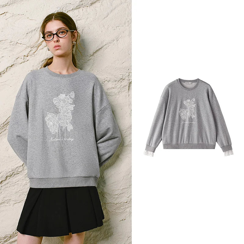 Floral-Motif Crewneck Sweatshirt