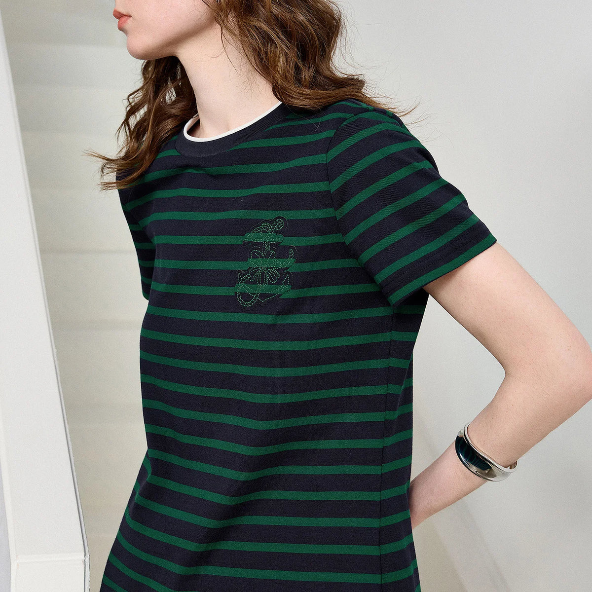 Striped Short-Sleeve Mini Dress
