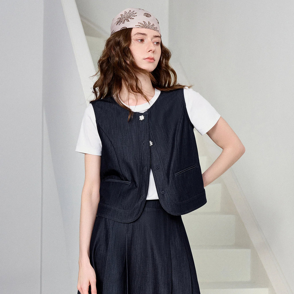 Button-Front Sleeveless Vest