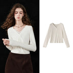 Layered-Look Lace-Trim Henley Top