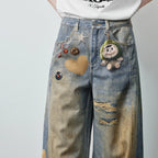 Graphic Curved-Leg Jeans