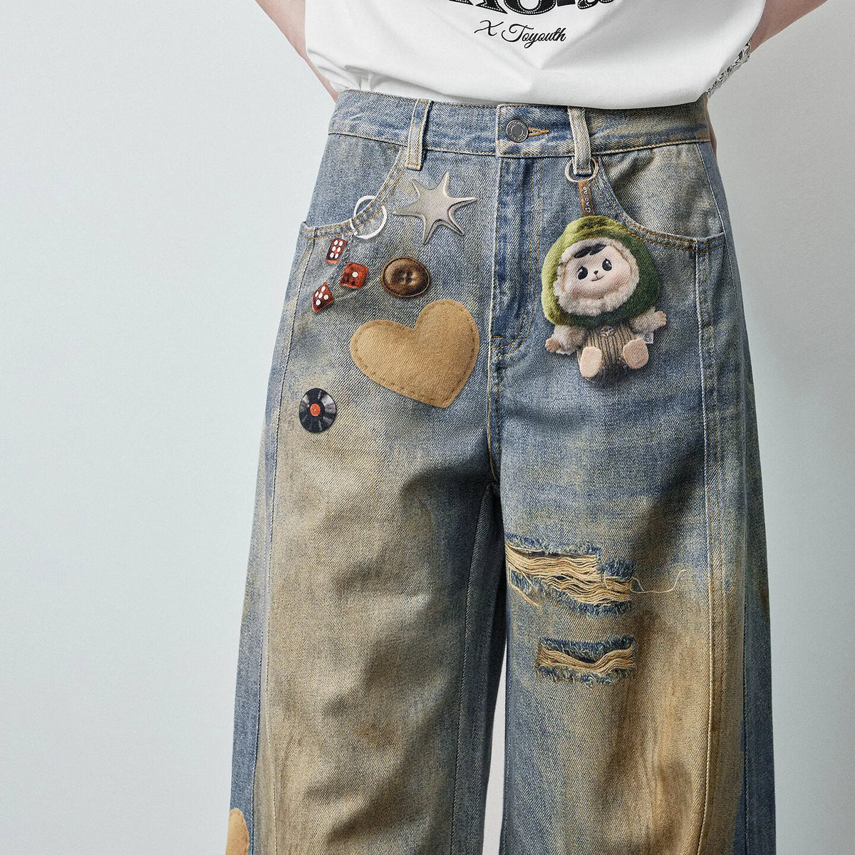 Graphic Curved-Leg Jeans