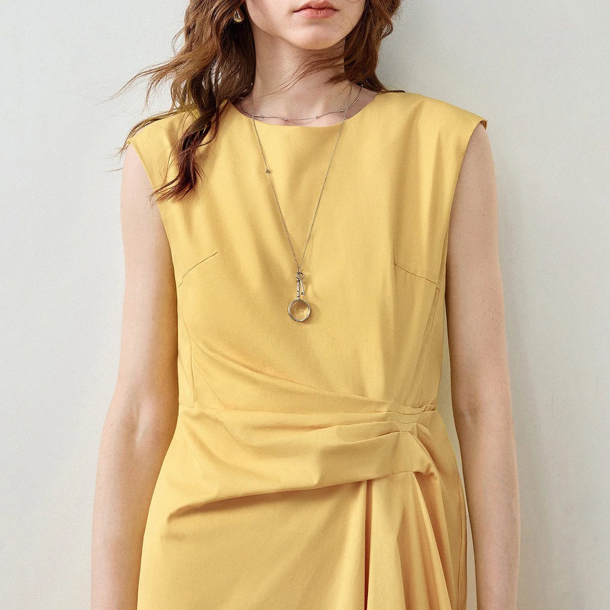 Sleeveless Draped-Waist Midi Dress