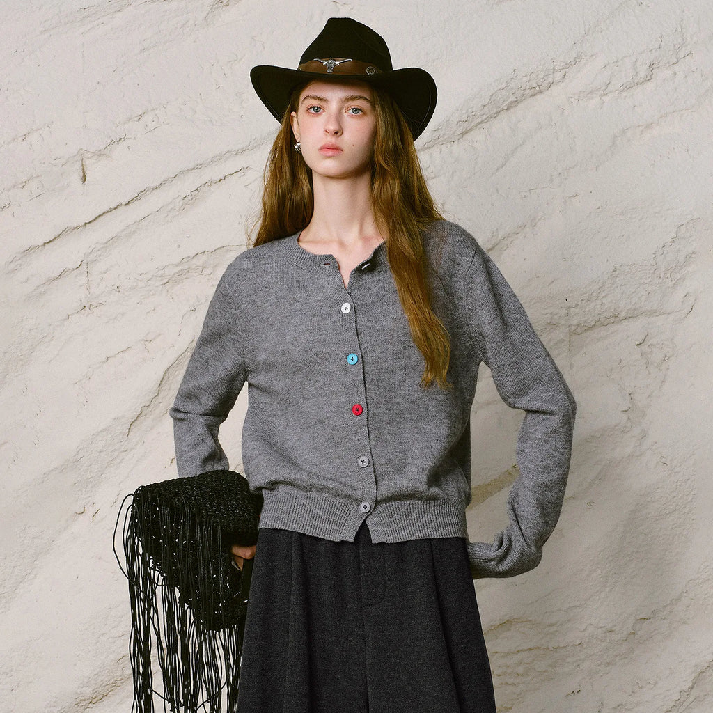 Contrast-Button Knit Cardigan